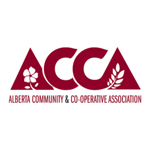 Logo of Alberta Community & Co-operative Association with stylized mountain peaks and leaves.