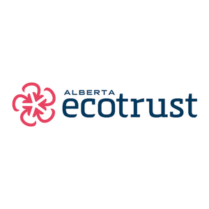 Logo of Alberta EcoTrust featuring a stylized red leaf and text in blue and black.