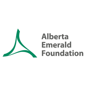 Logo of Alberta Emerald Foundation with stylized green emerald shape and text.