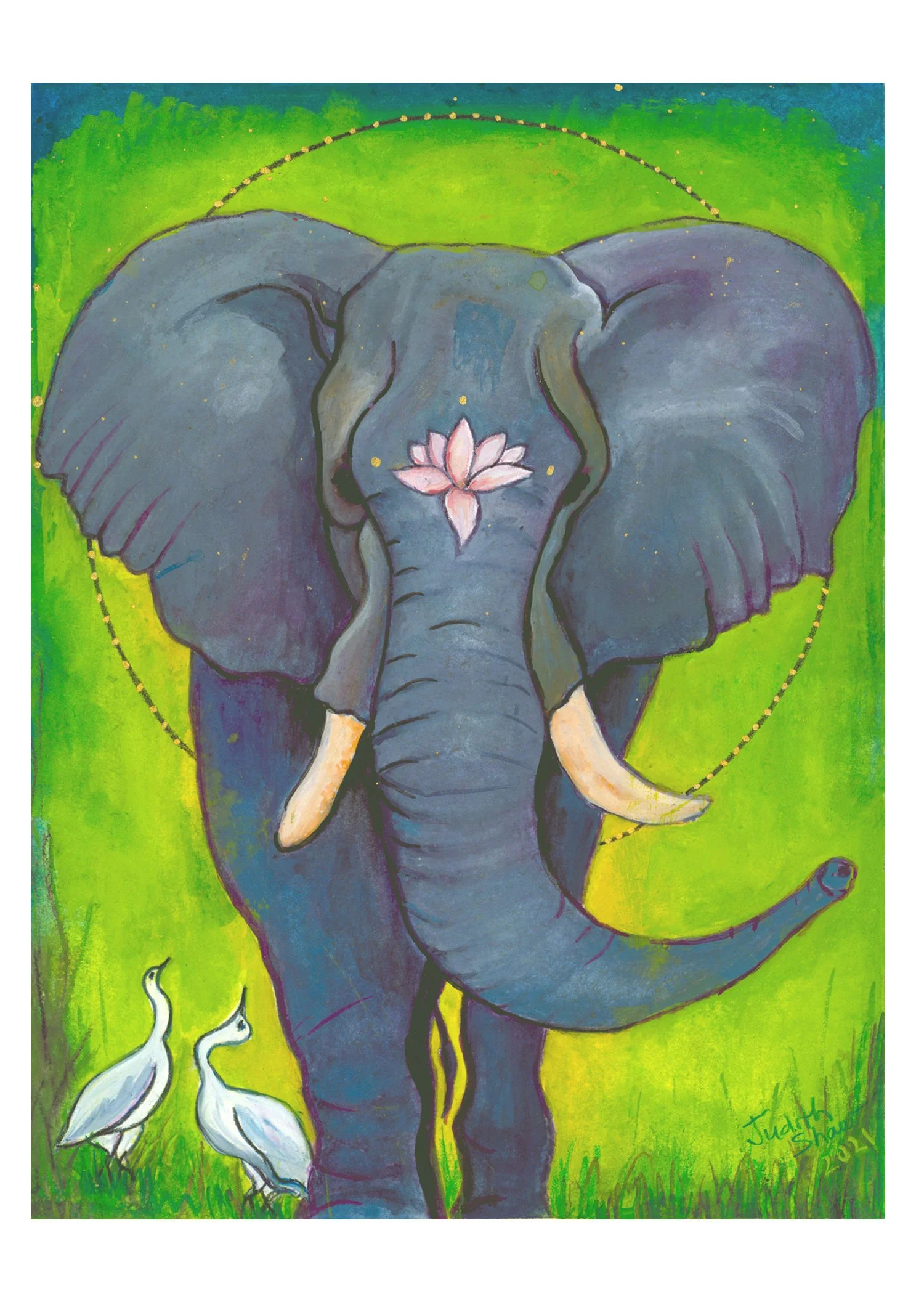 greeting card of animal painting Elephant Gentle Giant  by Judith Shaw