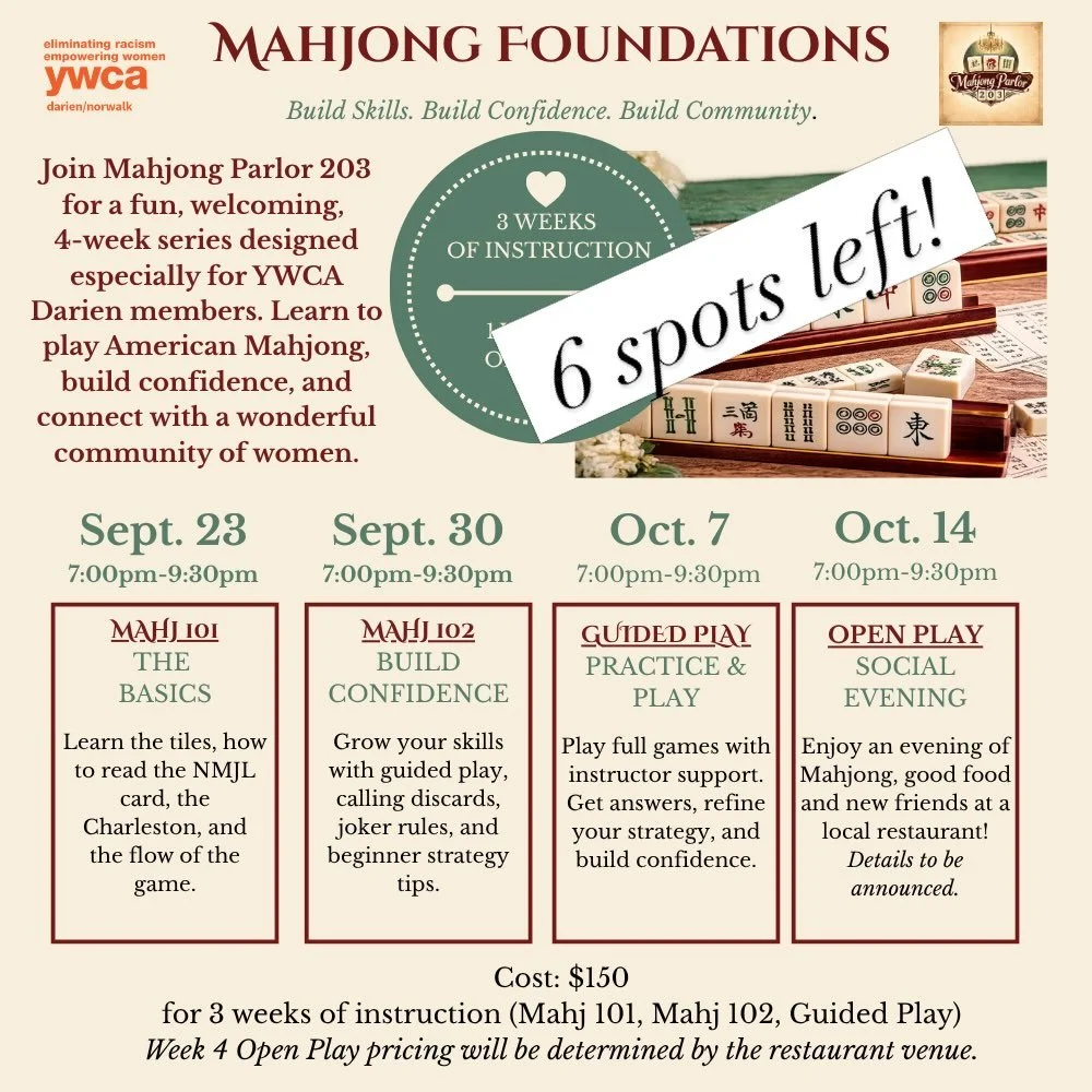 For @ywcadn members, please join Mahjong Foundations - a 4-week introductory series to American Mahjong! It&rsquo;s going to be a lot of fun! It culminates in an open play event at a restaurant in Darien! Link in bio.
@ywcanewcomers