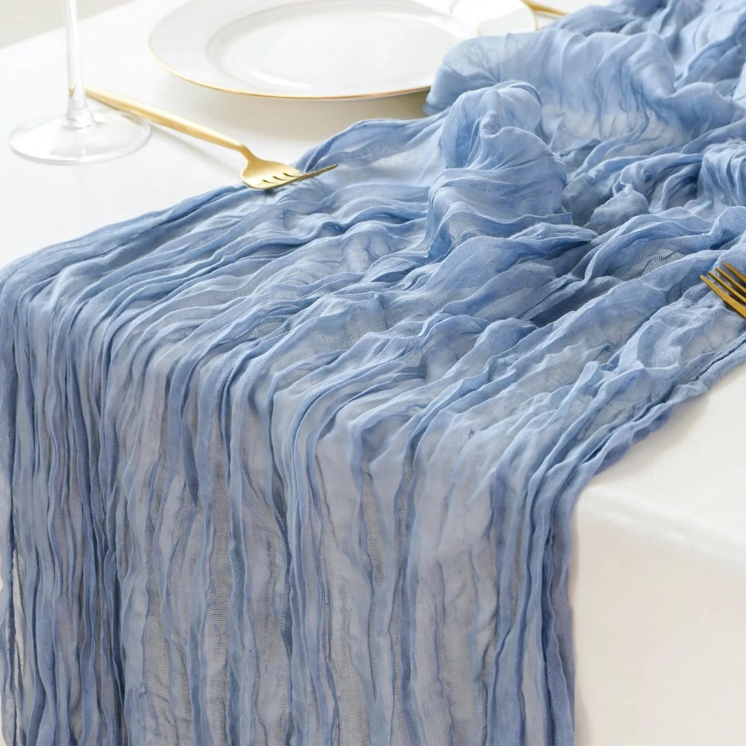 Cheesecloth Table Runner — white, gold, pink, blue, green