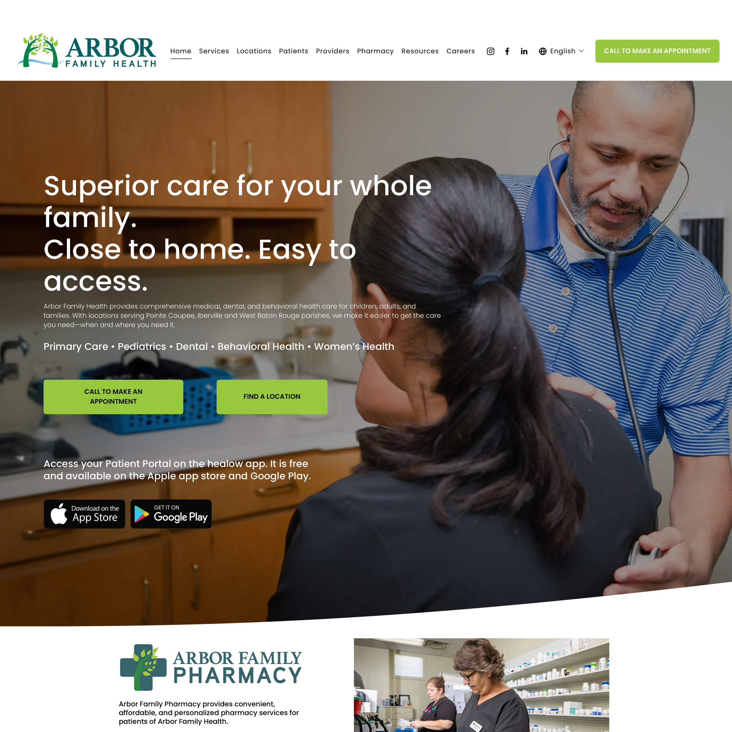 Arbor Family Health website homepage 