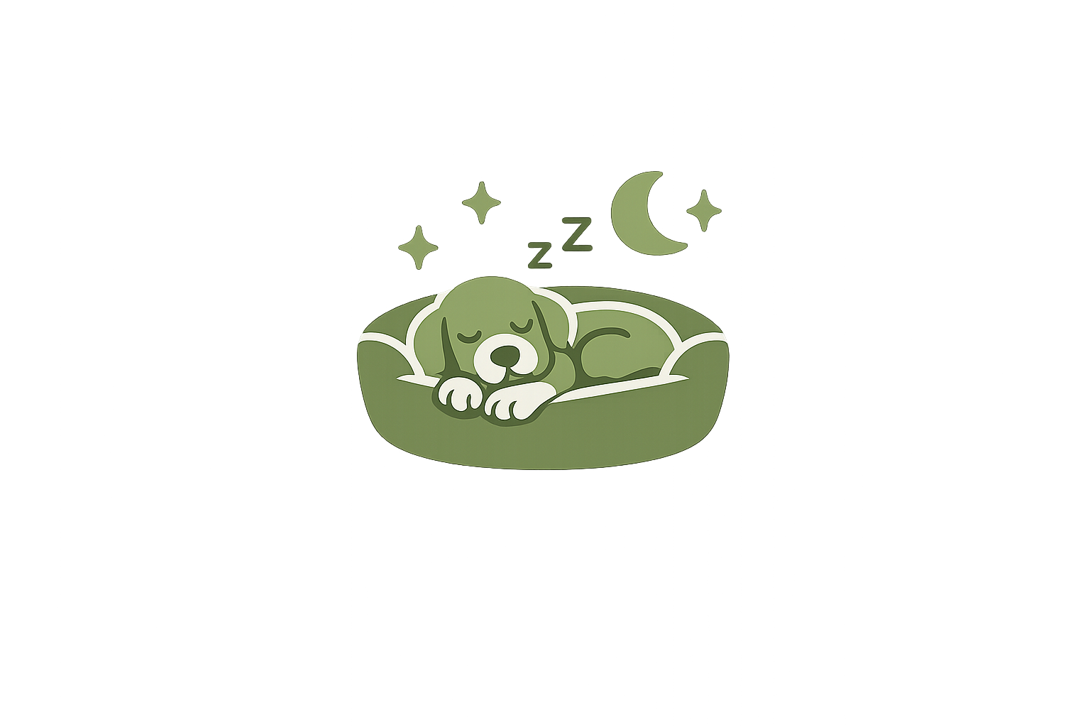 A Green Icon Showing A Sleeping Puppy In A Bed Meant To Represent Boarding A Dog