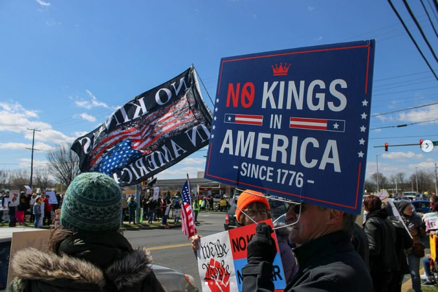 Local protest in Berks County Pennsylvania with community members holding signs advocating for civil rights and social justice. No Kings Rally.