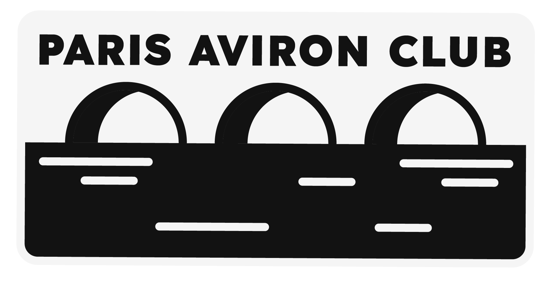 Logo noir et blanc de l'association Paris Aviron Club, représentant trois rames d'aviron dans une embarcation.