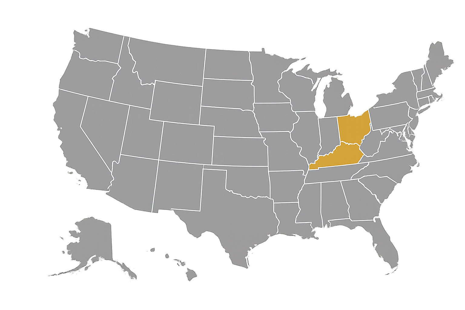 Map of the United States highlighting Ohio and Indiana in gold.