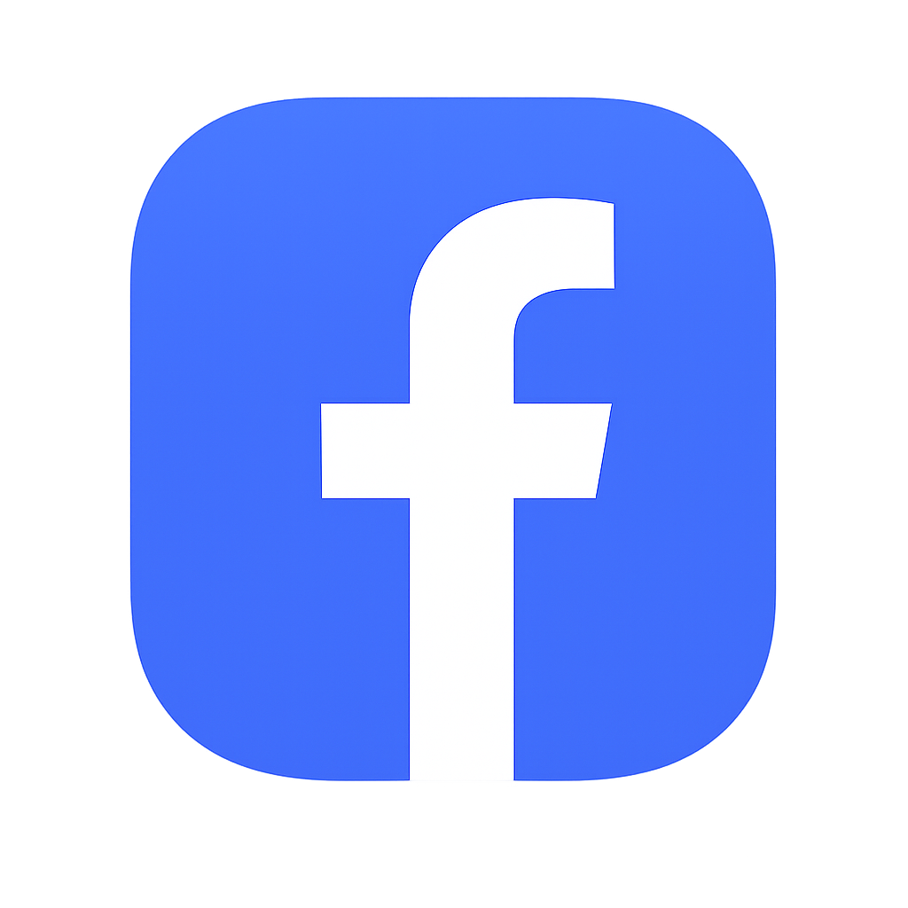 Facebook app icon with a white lowercase 'f' on a blue rounded square background.