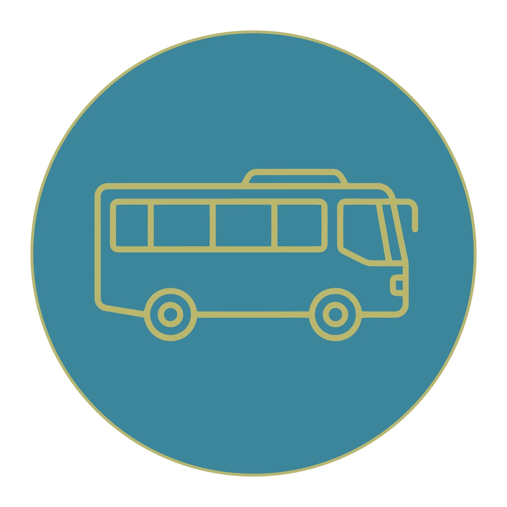 Green icon of bus in turquoise blue circle