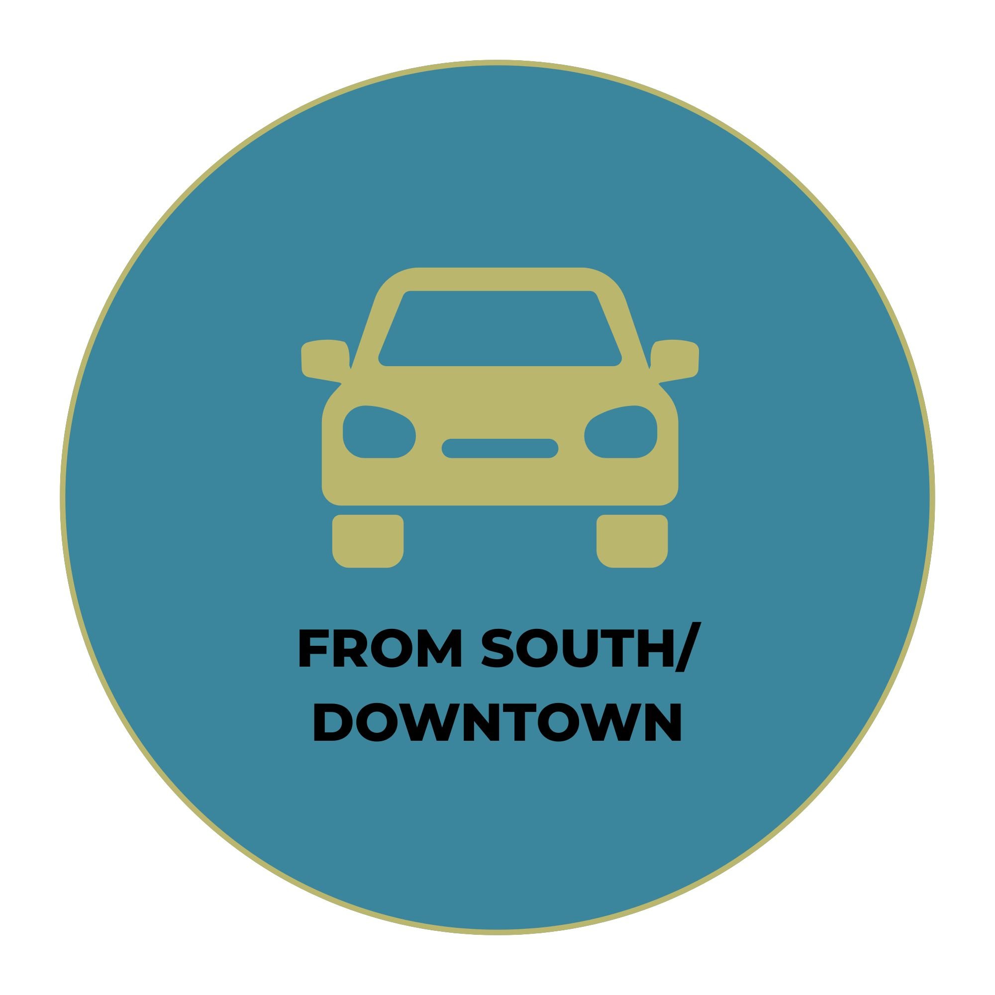 Green icon of car in turquoise blue circle