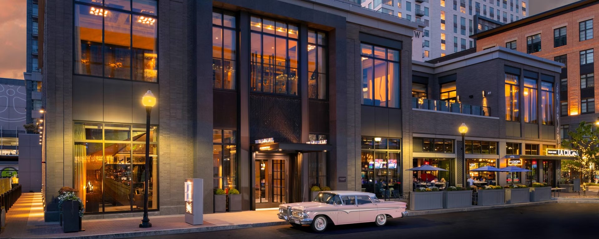 Entrance of The Row Hotel at Assembly Row (Autograph Collection) in Somerville, MA