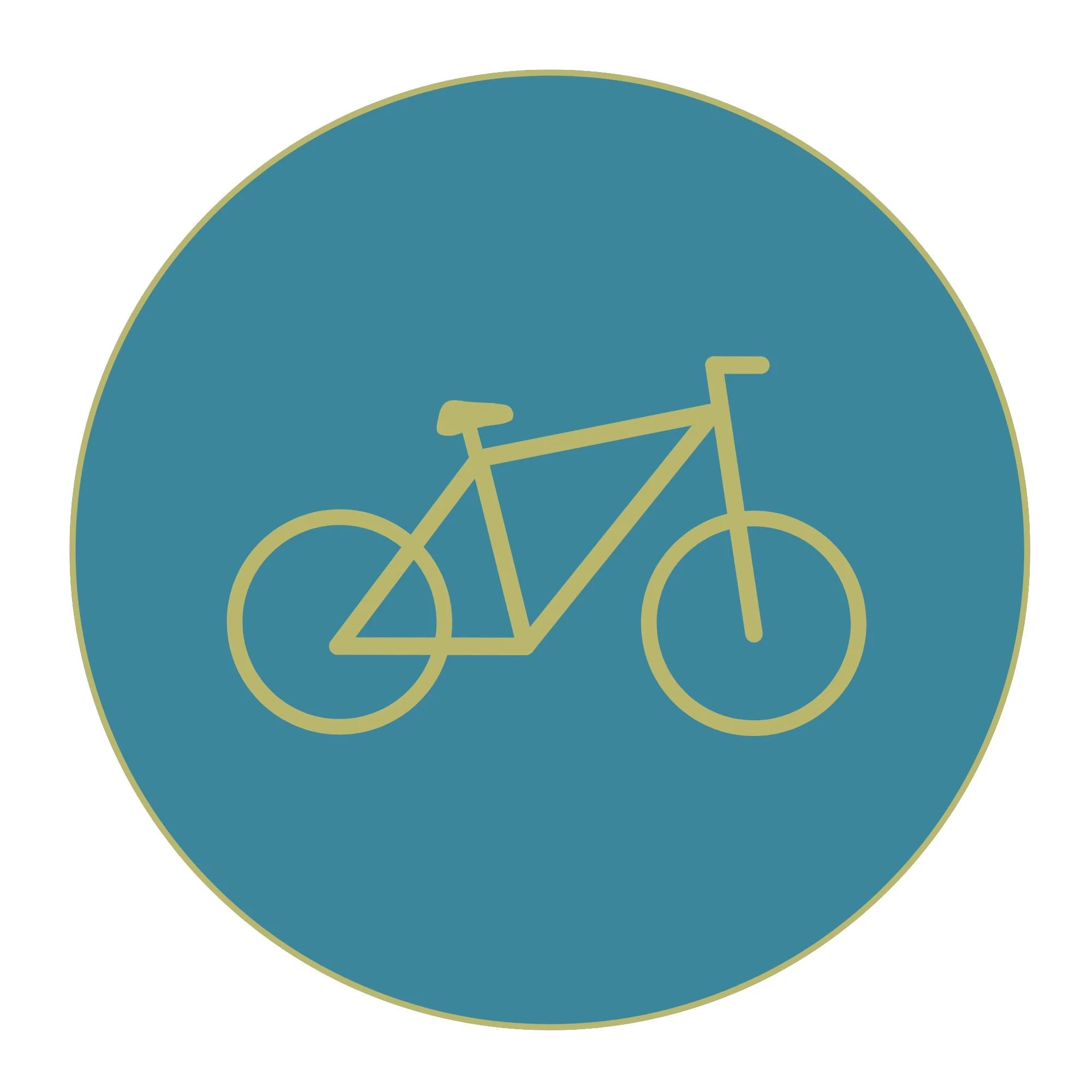 Green icon of bicycle in turquoise blue circle