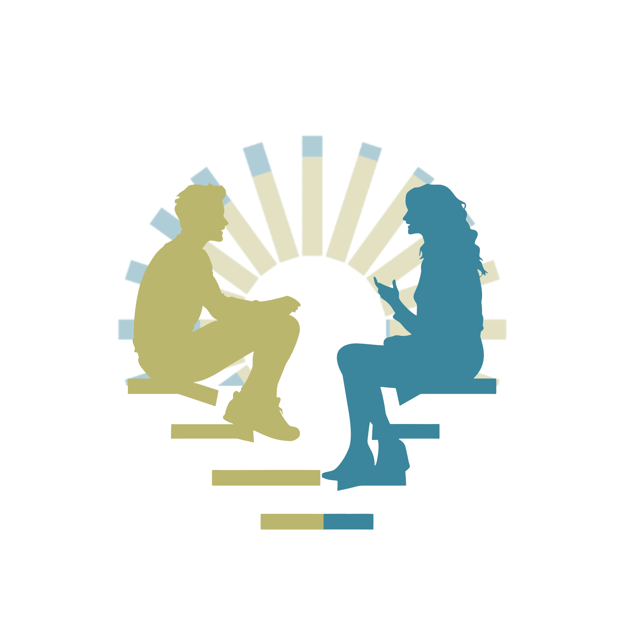 CCH Conference graphic of two figures sitting on stairs in front of circular sun-shaped mark