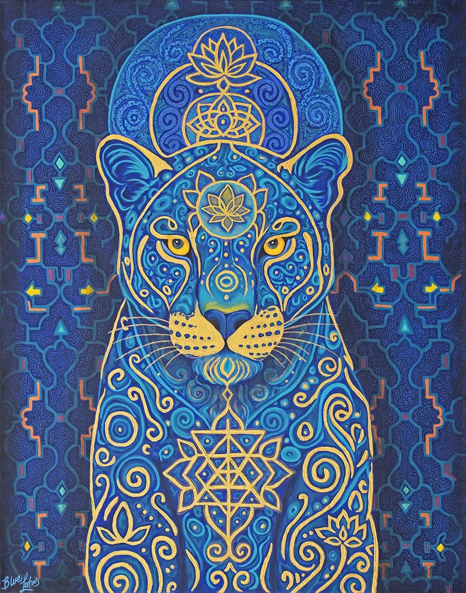 Jaguar Plant medicine Artwork sacred geometry by blue lotus rising