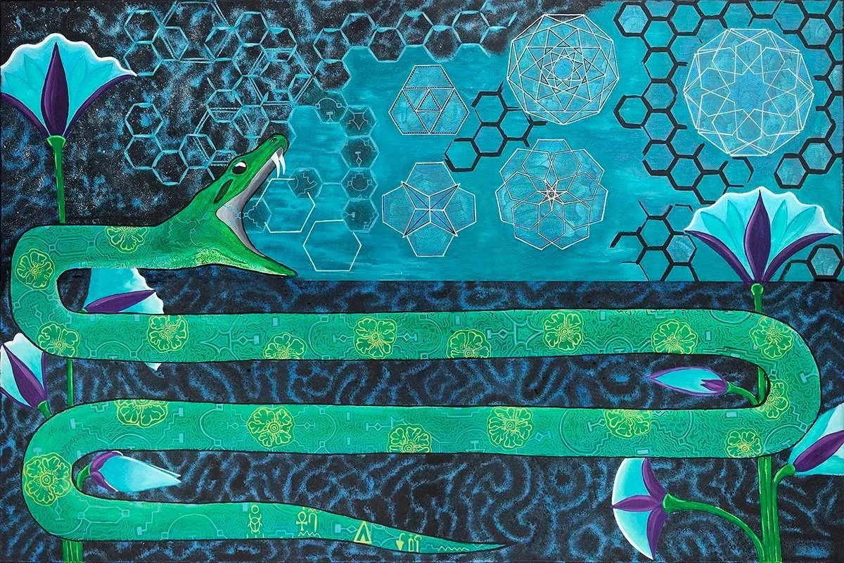 Awakening Plant medicine Artwork sacred geometry by blue lotus rising Snake