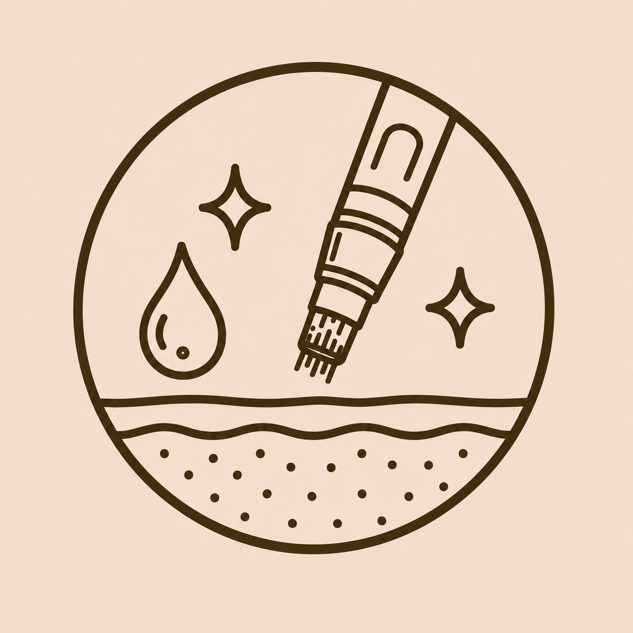 Nano-needling facial treatment icon representing serum infusion, hydration, and glowing skin.