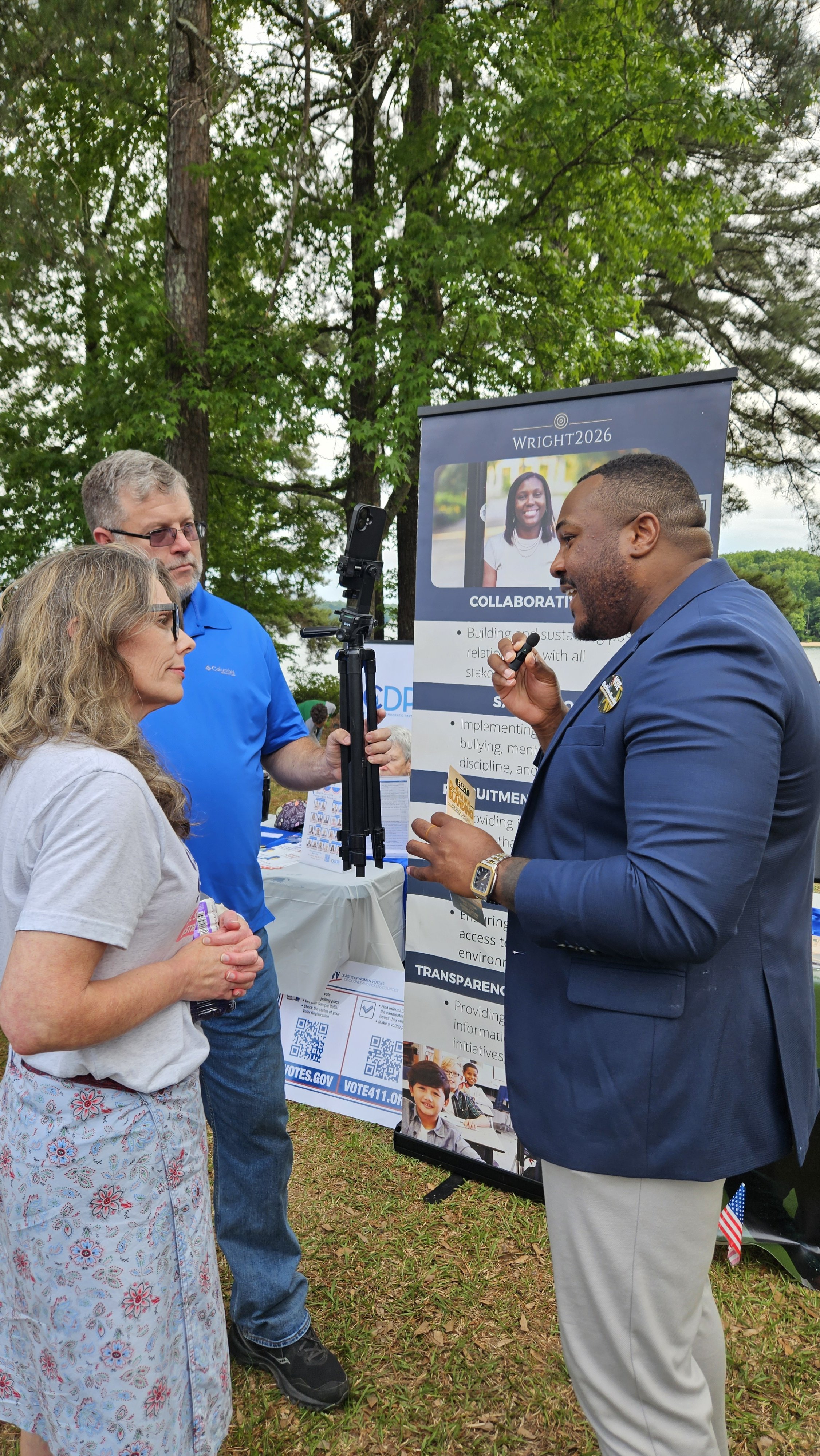 DeShawn Blanding is a Democrat running for SC Commissioner of Agriculture out meeting voters at Biggerstaff Retreat on Lake Keowee in Seneca, SC