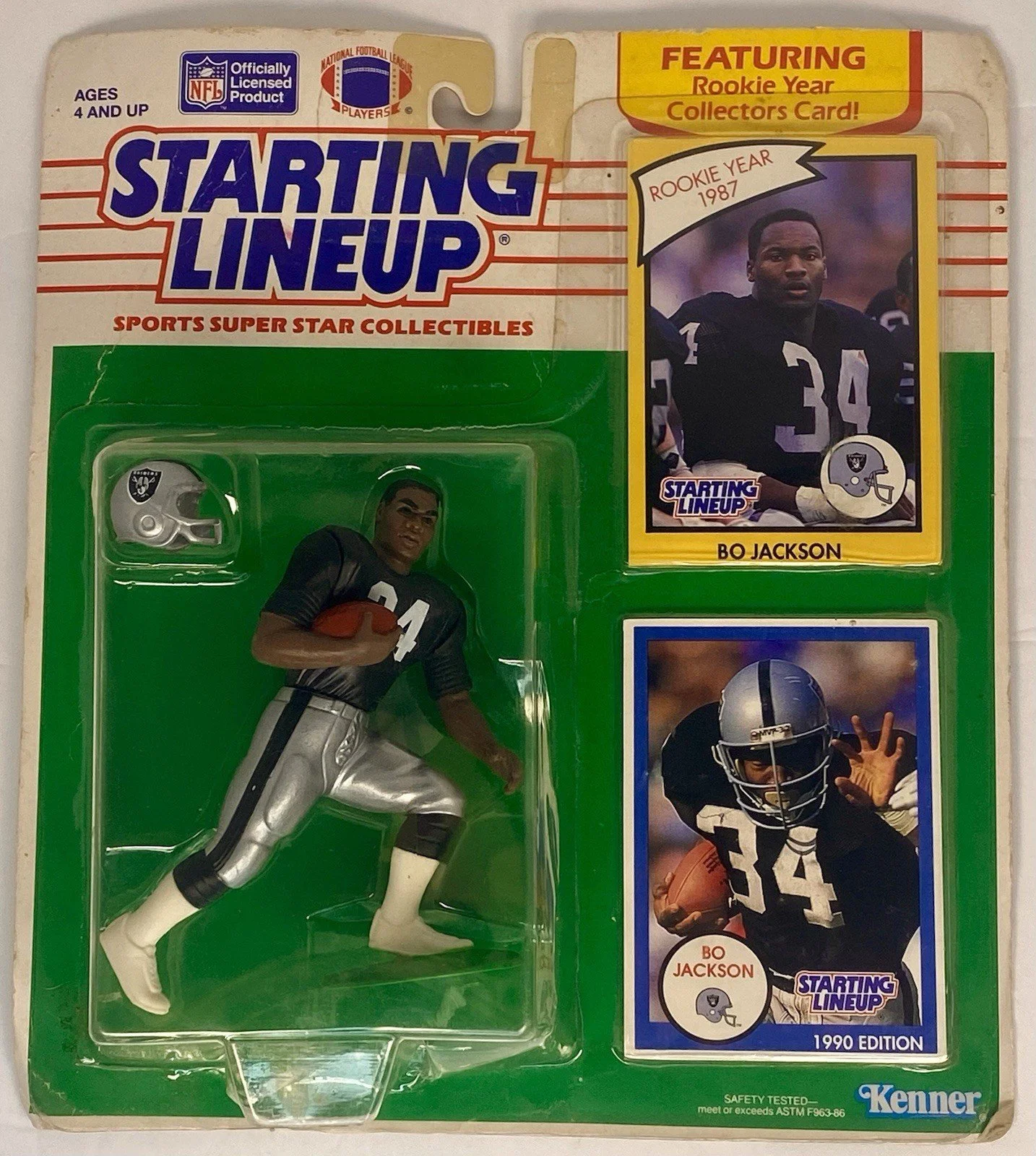 1990 NFL Starting Lineup Edition Bo Jackson, LA Raiders & #15 Auburn Rookie Card