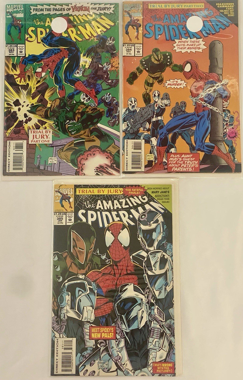 The Amazing Spider-Man #383/384/385 Lot Marvel 1993 Comic Bundle Trial By Jury