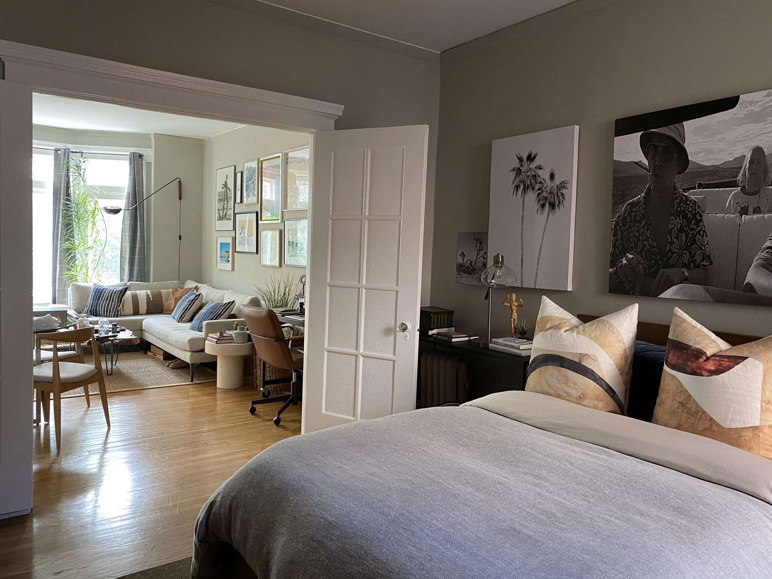 Bedroom and living room styled by Adrian Jacob Creative. San Francisco Interior Stylist. 