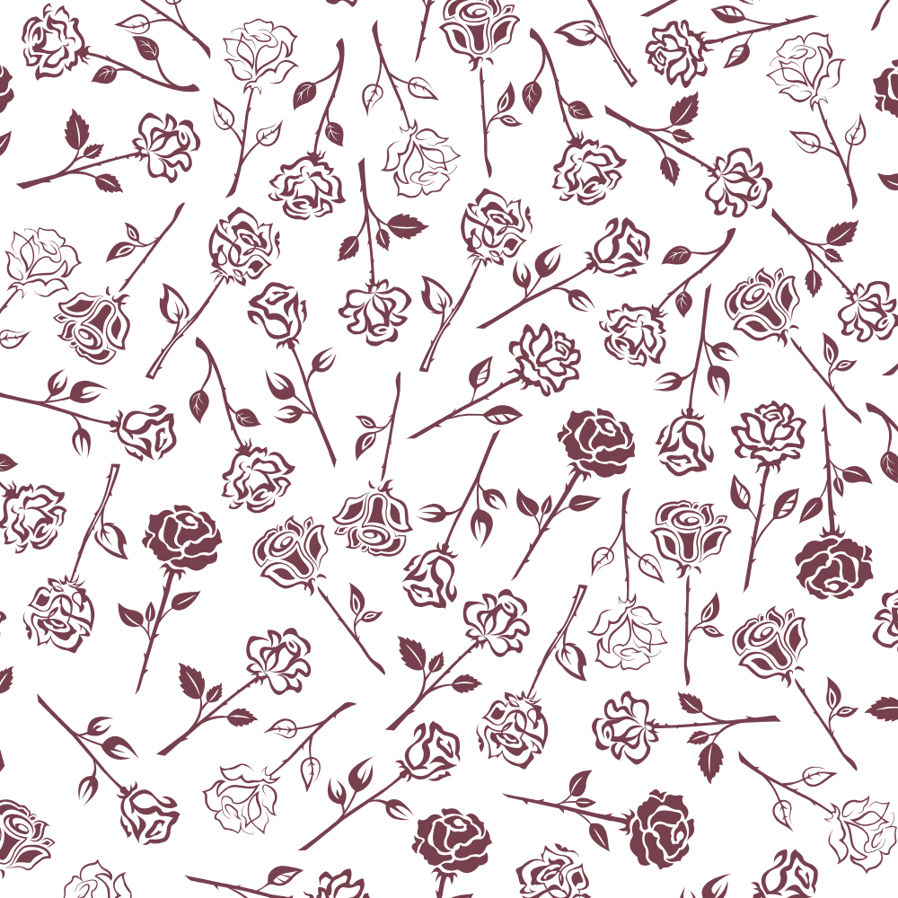 Purple floral pattern with roses on a black background.
