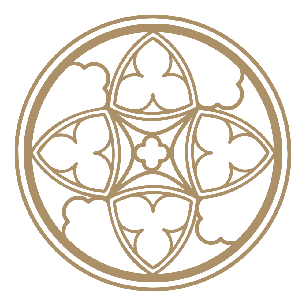 A circular decorative design with intricate, symmetrical patterns, resembling stained glass or geometric art.