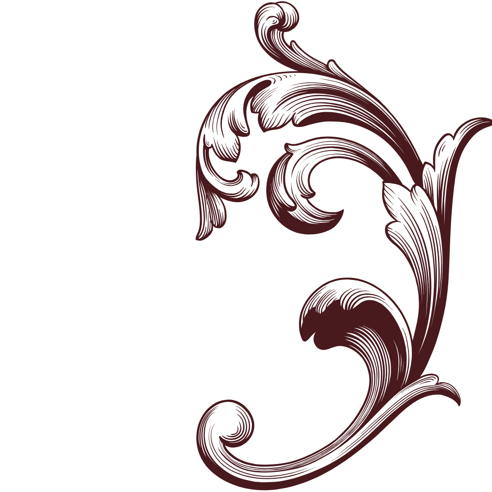 Ornamental dark red floral pattern on a black background.