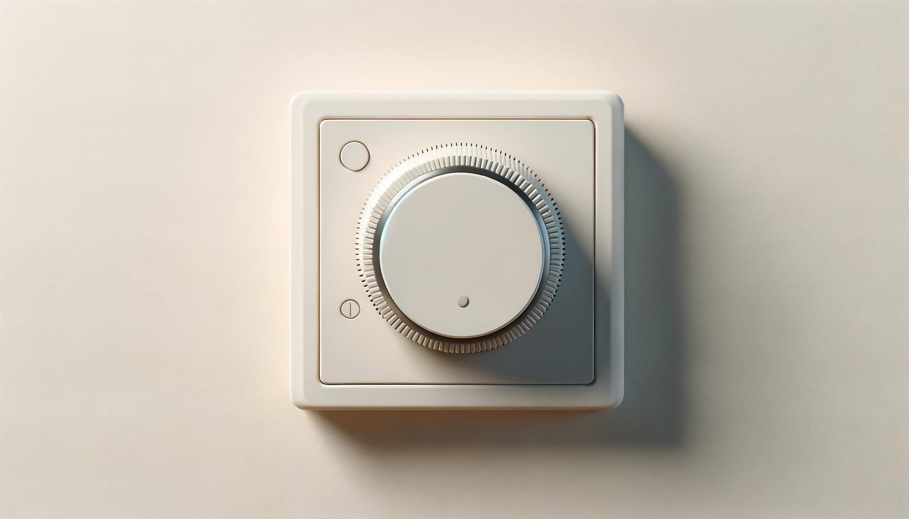 Close-up of a white mechanical timer or thermostat with a large round dial on a light-colored wall.