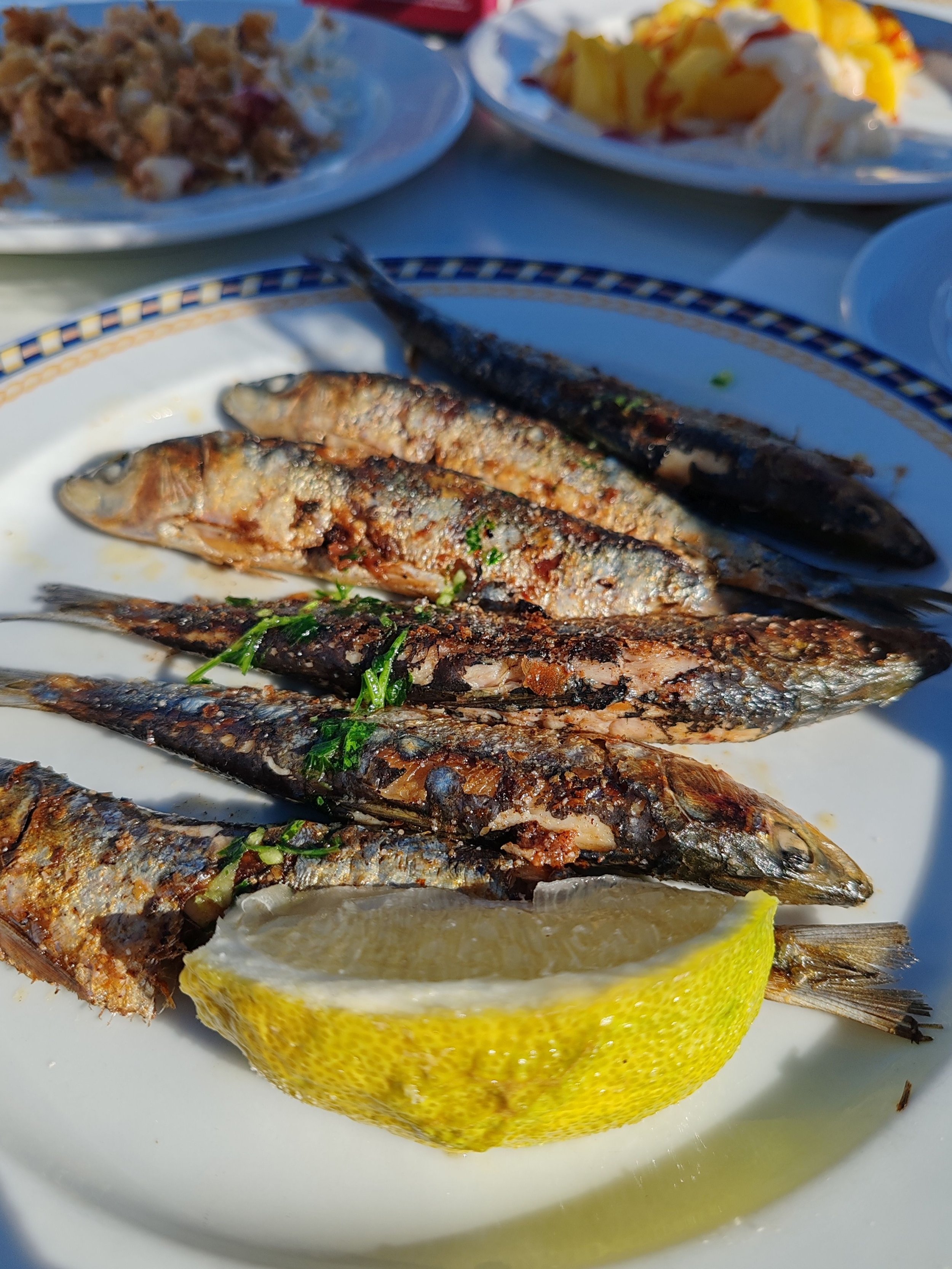 resh seared bluefin tuna served at an open-air seaside tavern during sunset on the Costa de la Luz, Spain.