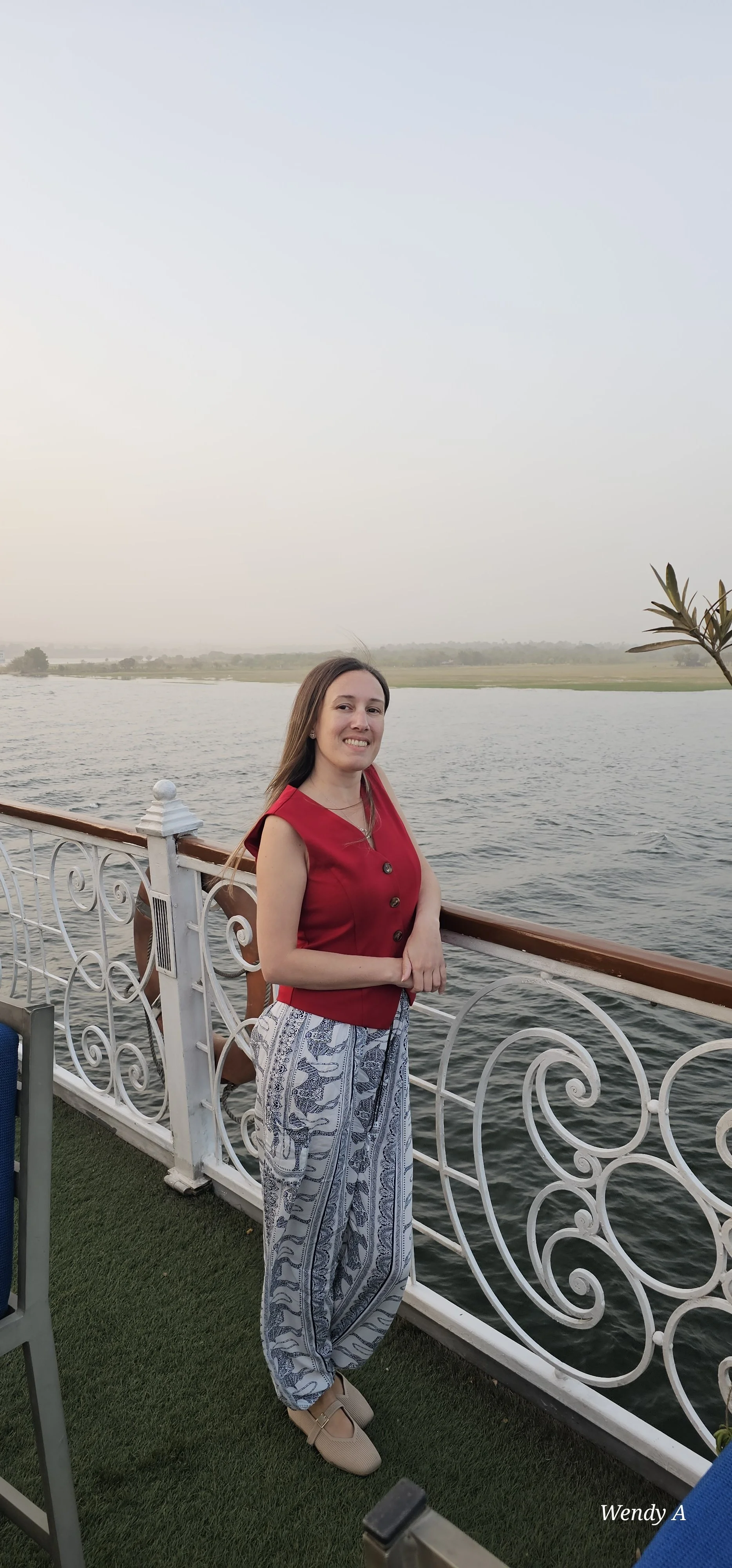 Wendy of Wendy Adventures enjoying a scenic Nile River cruise journey in Egypt