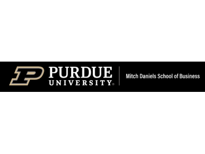 Purdue University Mitch Daniels School of Business logo on a black background.