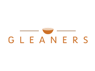Gleeners logo with a small brown bowl centered above the word 'Gleeners' in stylized brown font, with two thin lines on either side of the bowl.