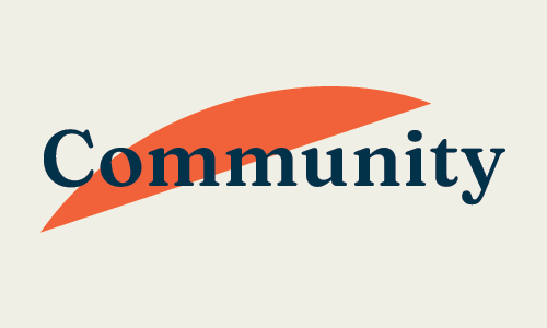 The word 'Community' written with the first letter and the rest of the word underlined by an orange swoosh.