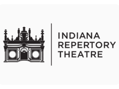Logo of Indiana Repertory Theatre featuring an ornate theatrical stage design and text.