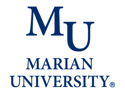 Marian University logo with large initials 'MU' and the full name below.