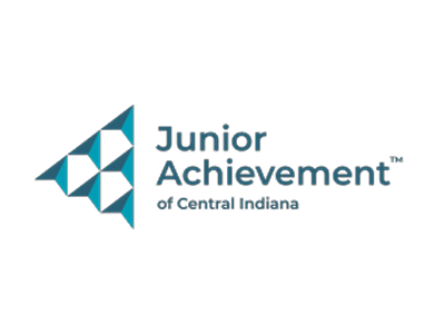 Junior Achievement of Central Indiana logo with a geometric design and text.