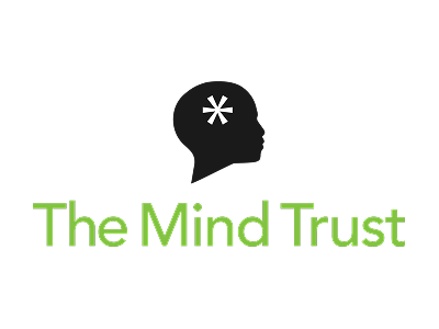 Logo featuring a black silhouette of a human head with a white asterisk inside, accompanied by the text 'The Mind Trust' in green.