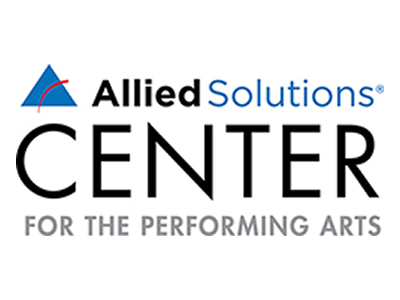 Logo for Allied Solutions Center for the Performing Arts, featuring a stylized blue and red trophy at the top left.