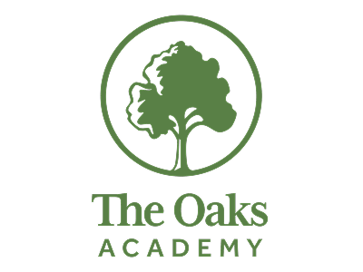 Logo of The Oaks Academy featuring a green tree inside a circle and the text 'The Oaks Academy' below.