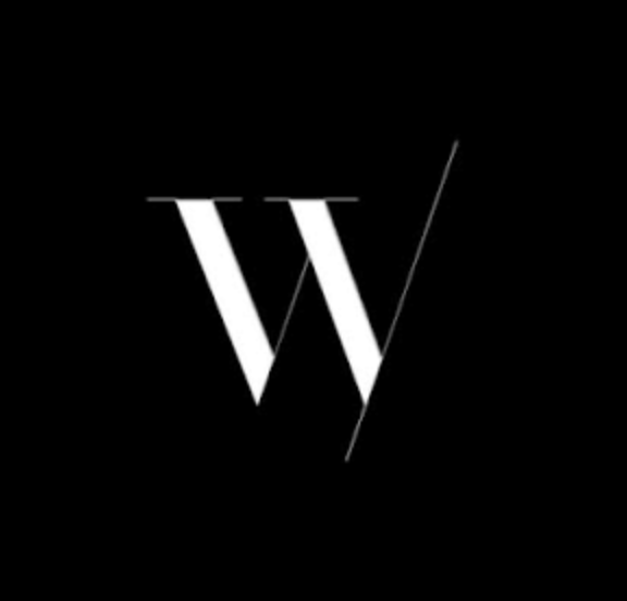 Stylized letter W with diagonal and horizontal lines on black background.