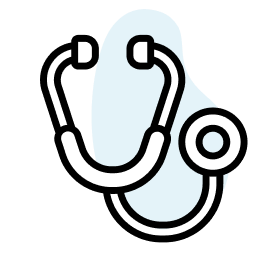 Icon of a stethoscope with a light blue chest piece and black tubing on a black background.