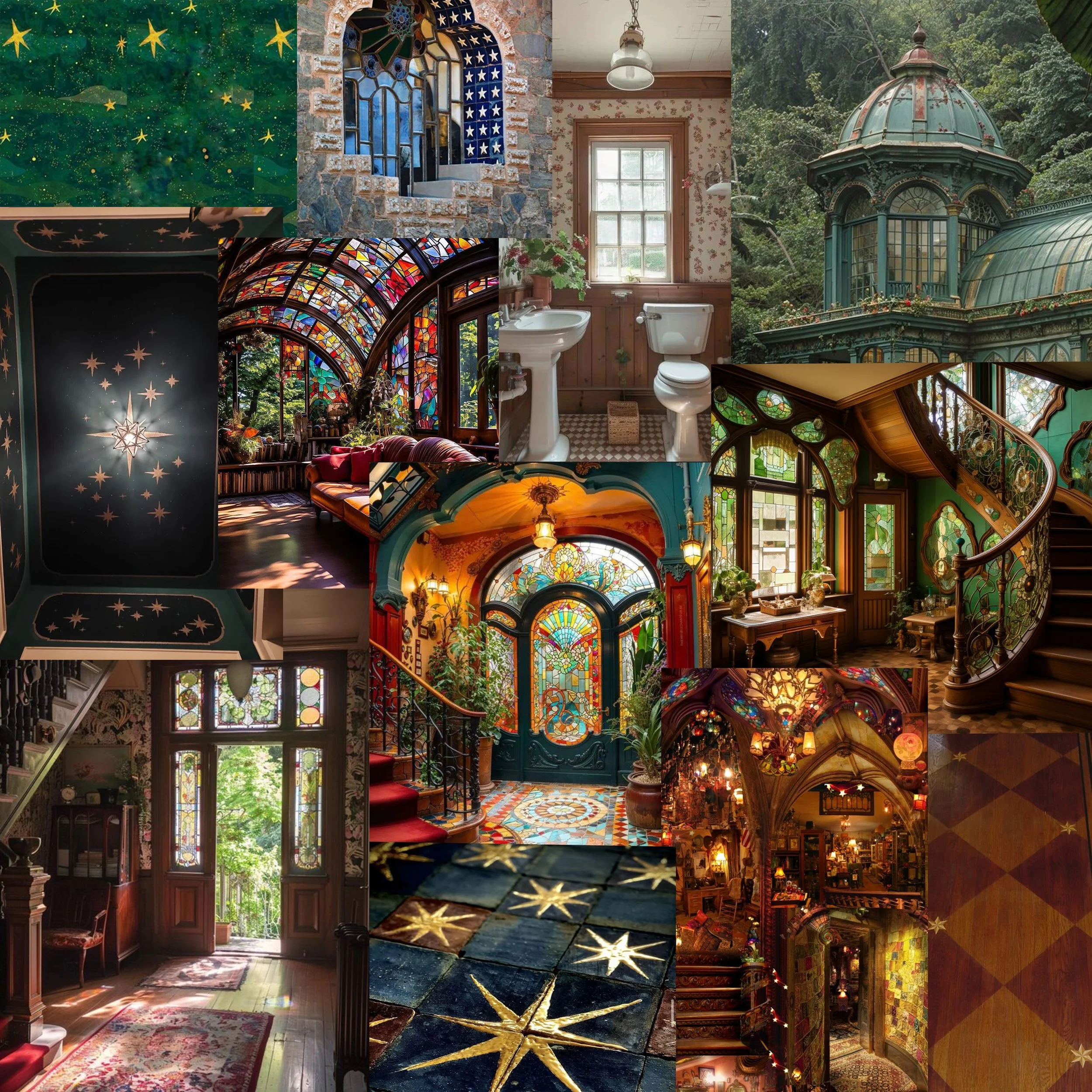 moodboard de inspiração para projeto, nenhuma dessas imagens é minha e foram usadas apenas como referência para criação do ambiente