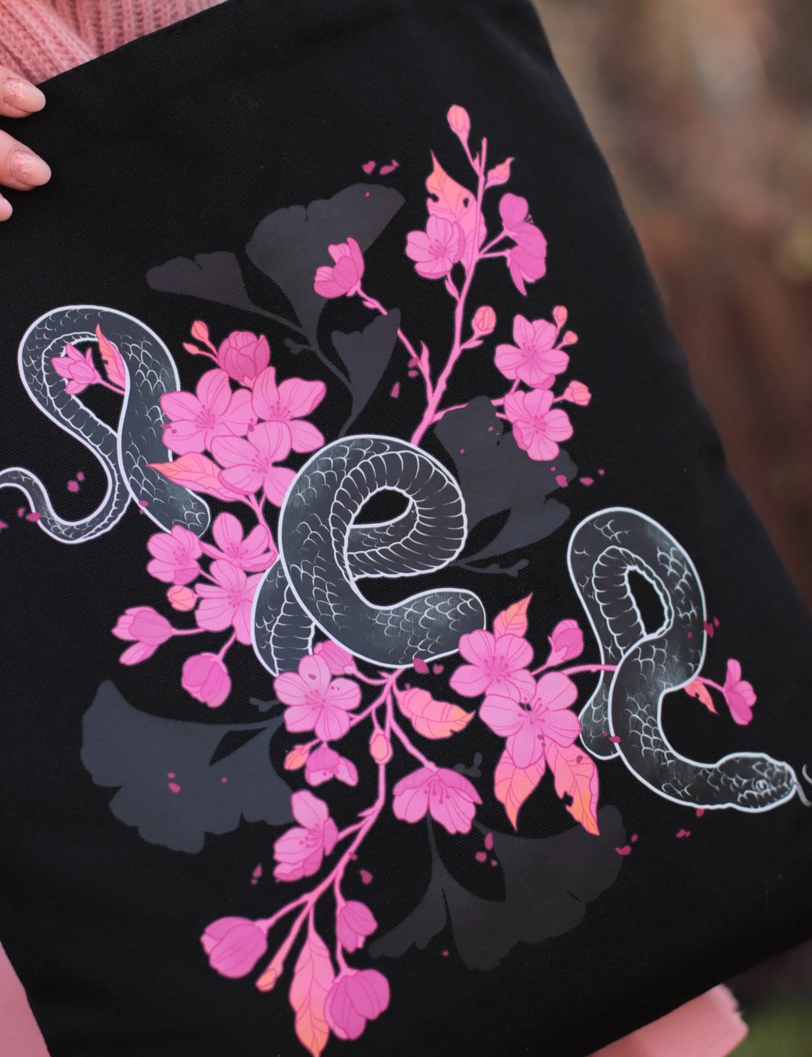 Cherry Snake Tote Bag