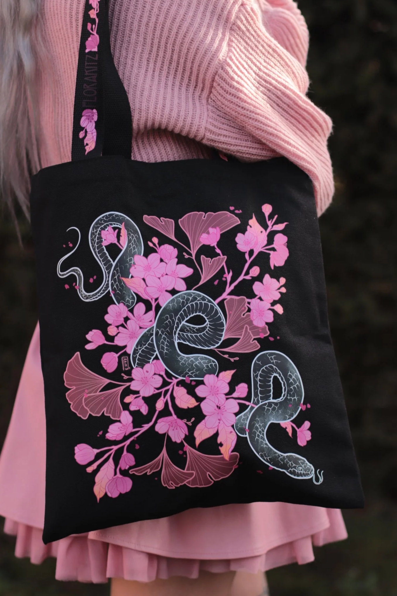 Cherry Snake Tote Bag