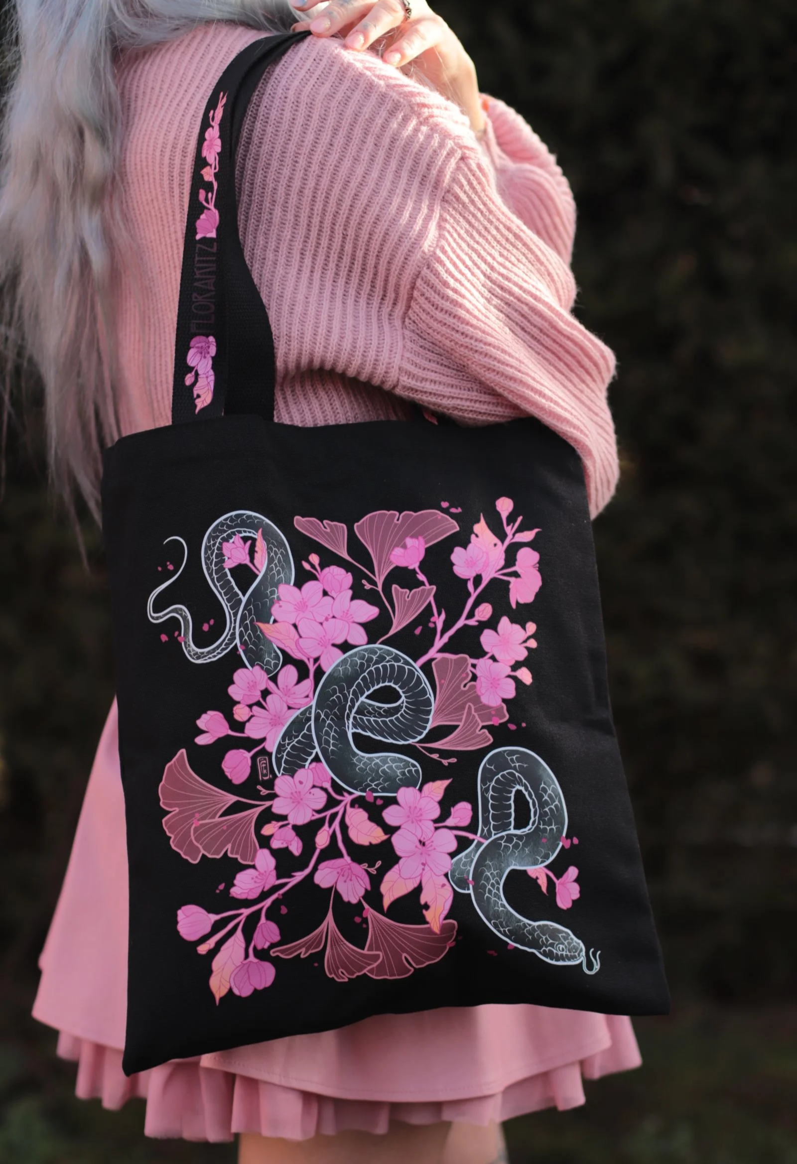 Cherry Snake Tote Bag