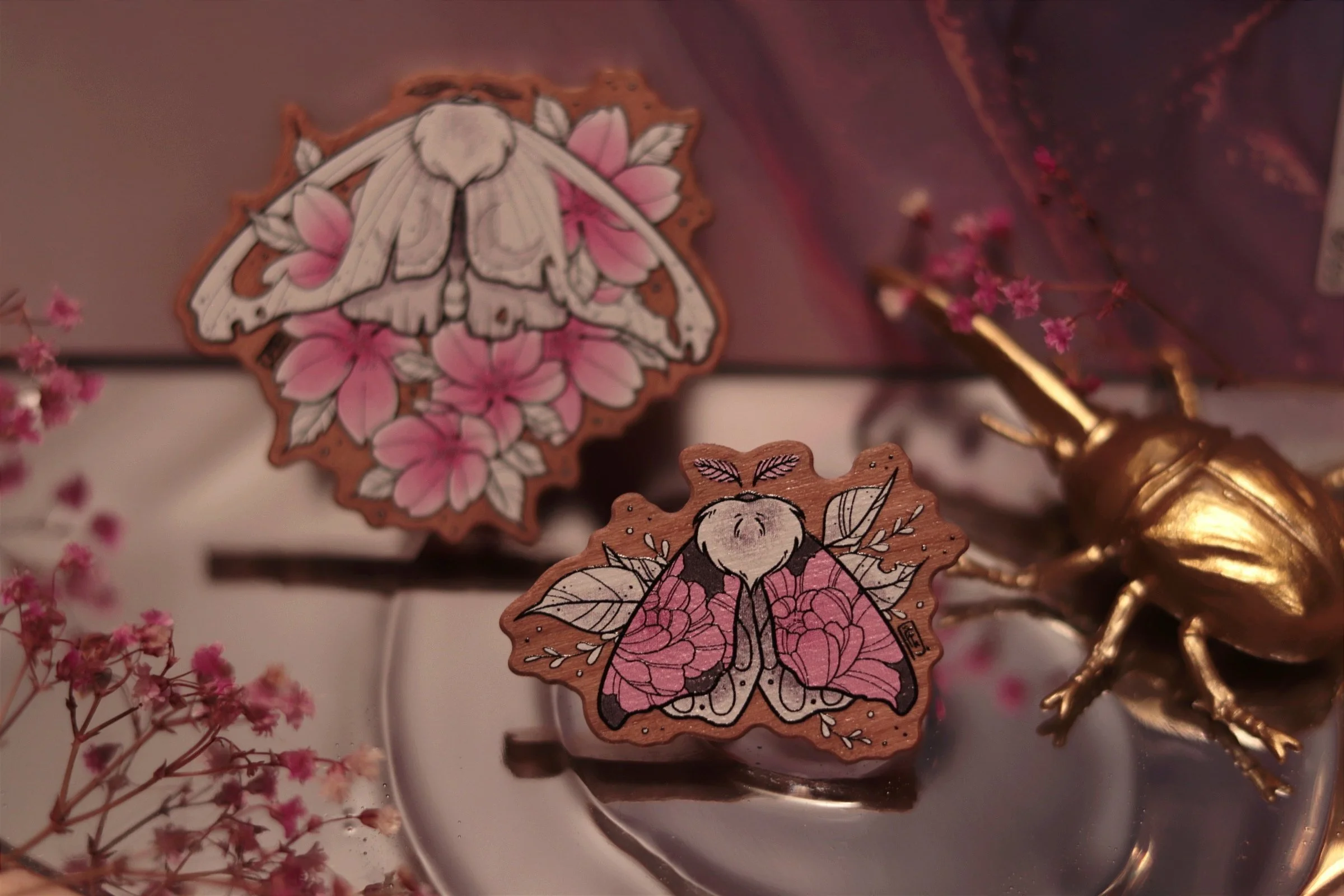 Wooden Moth Pins