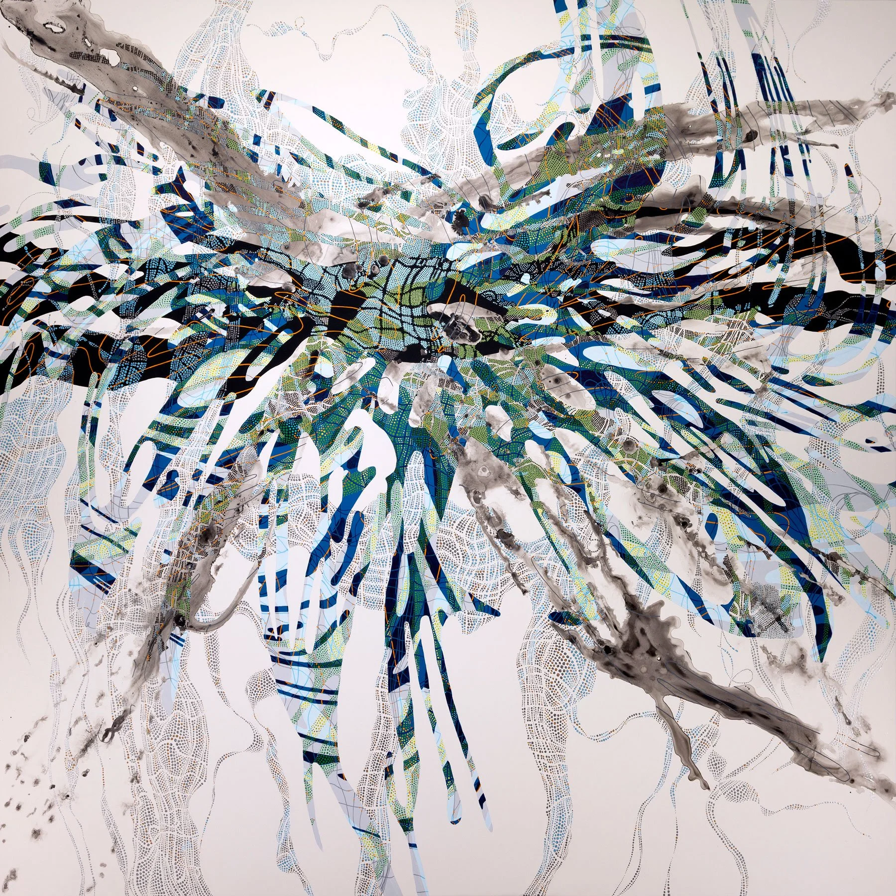 Free Fall Out of the Ashes, Acrylic on panel, 48 x 48 inches, 2026