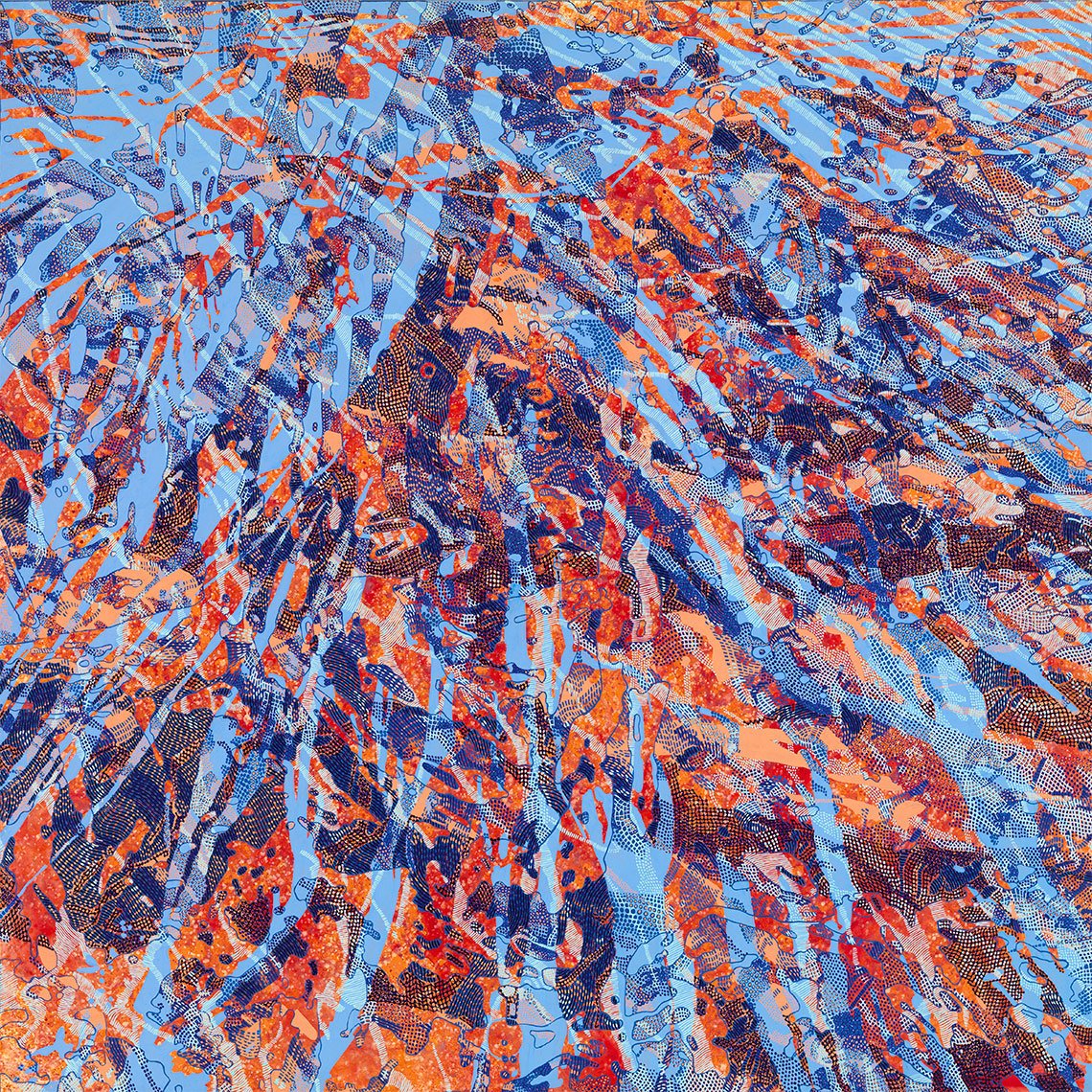 Abstract painting in orange and blue