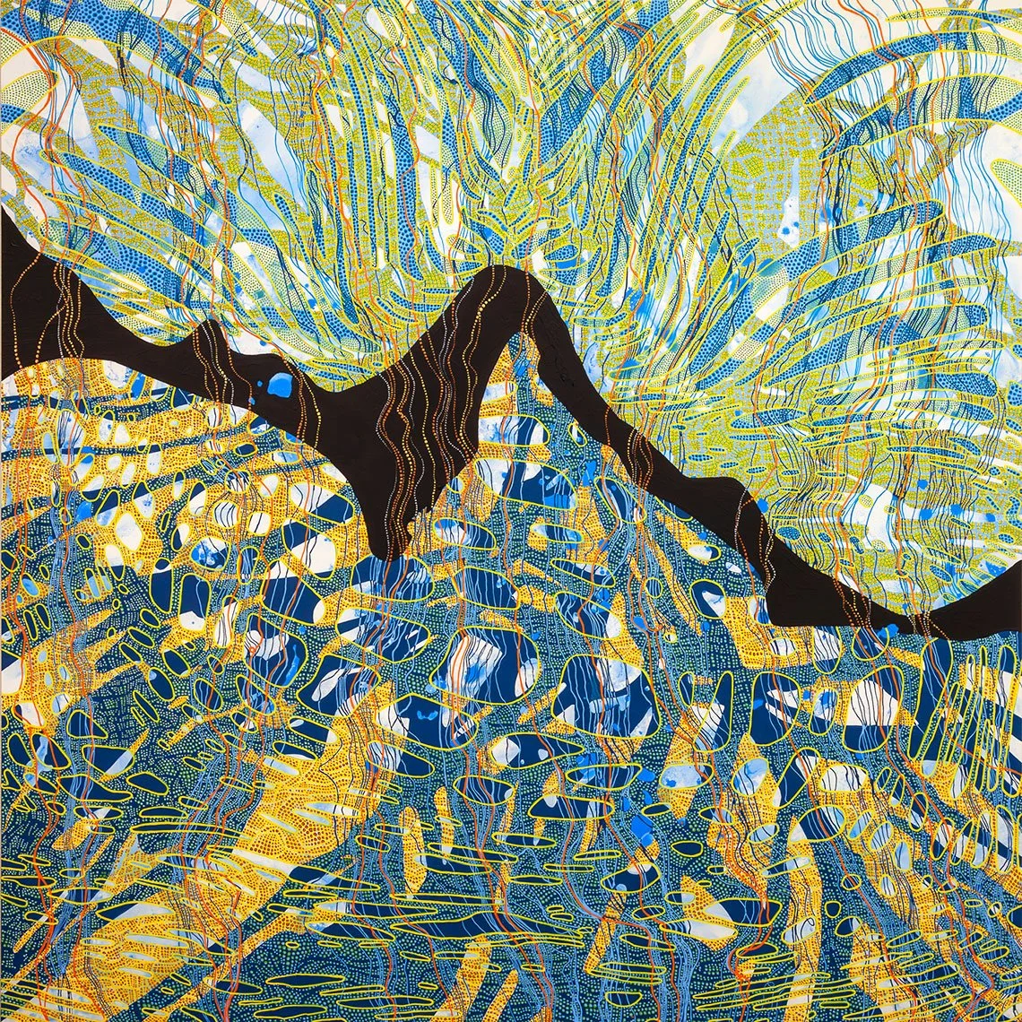 Here Yet, acrylic on panel, 36x36, 2024