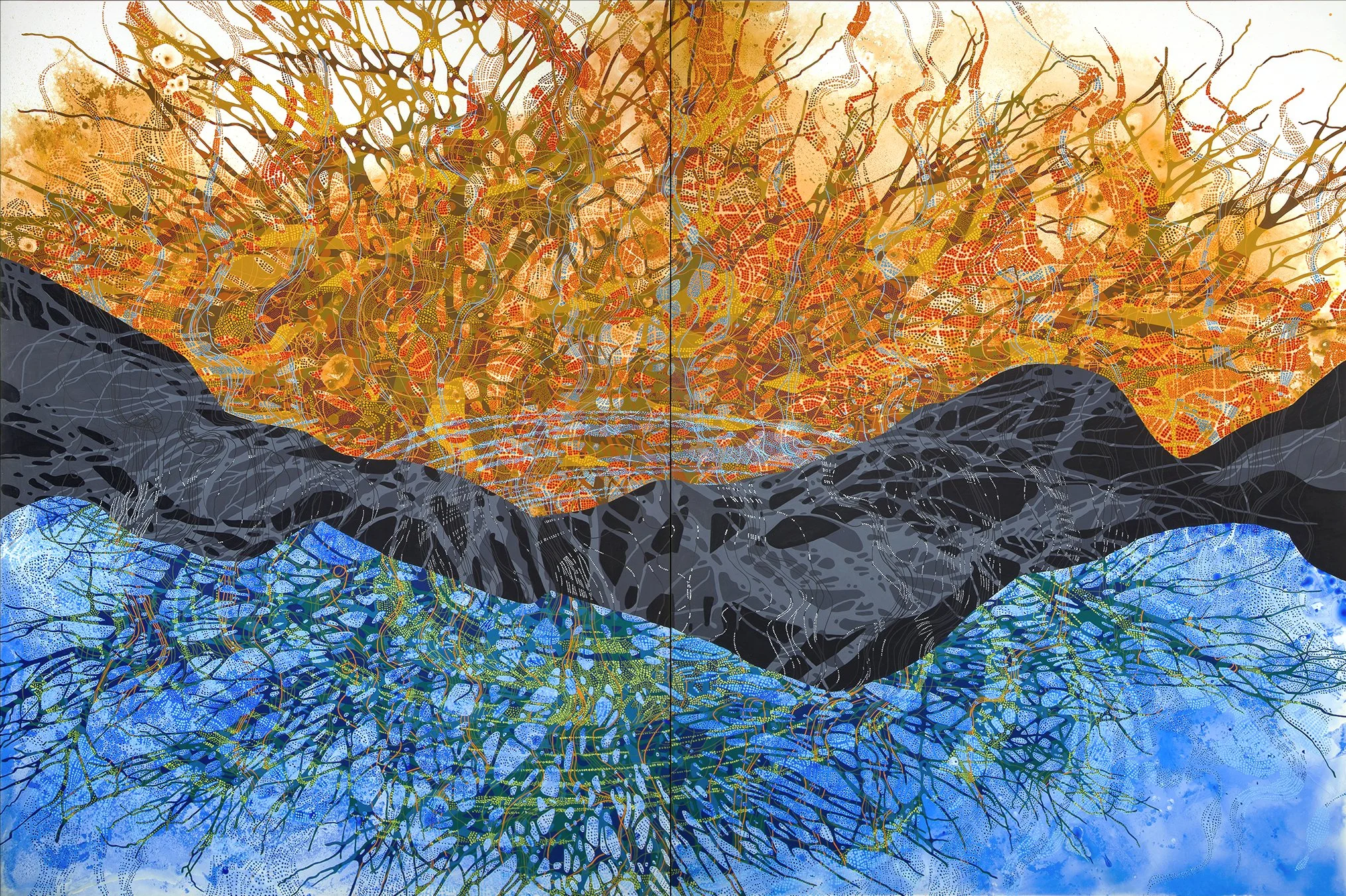 Parting Ways, acrylic on panel, 48x72 (diptych), 2024